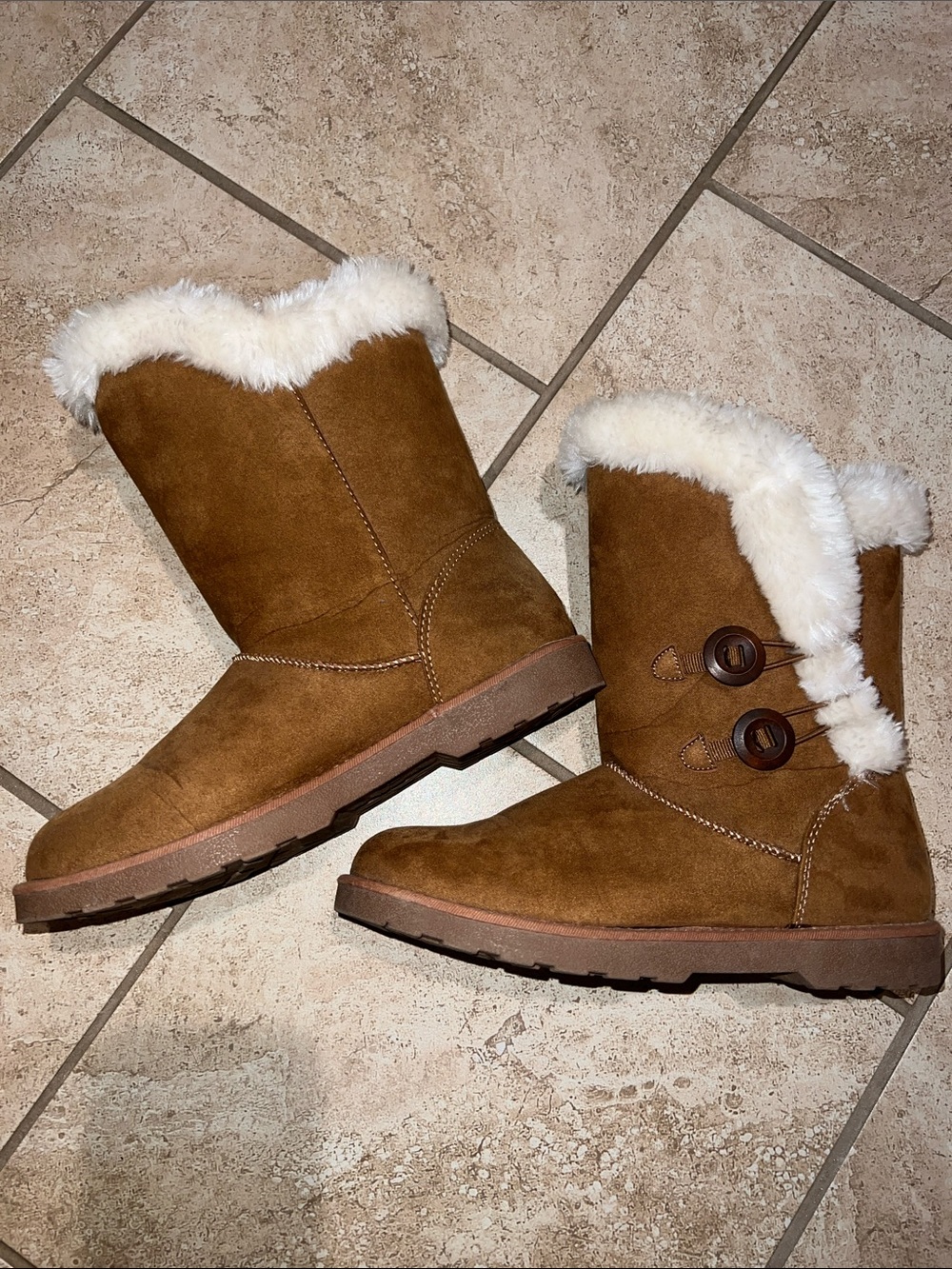 Magellan Outdoors Chestnut Brown Faux-Suede Winter Boots with Faux-Fur Cuff